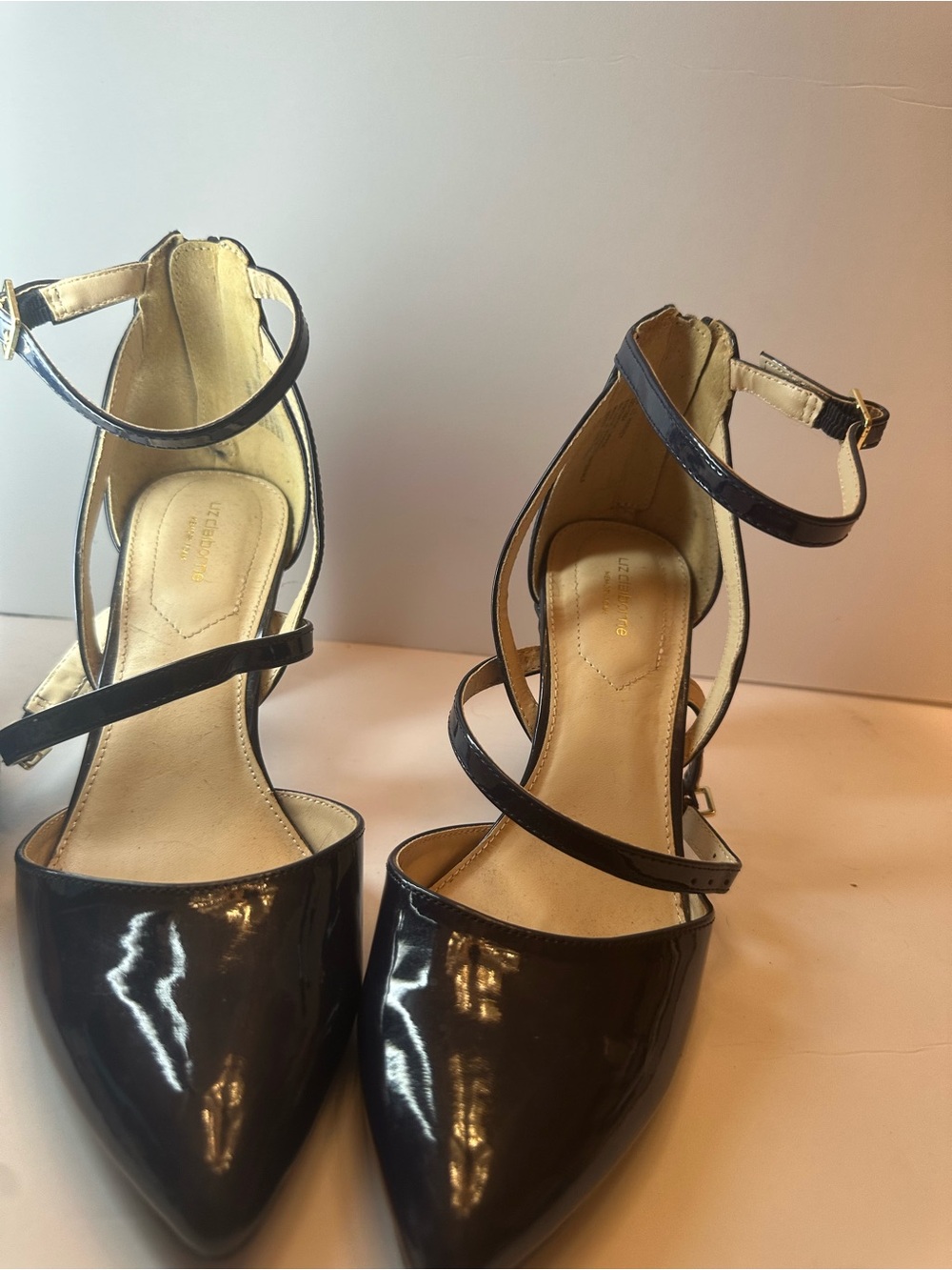 Liz Claiborne Black Patent Pointed-Toe Ankle-Strap Heels